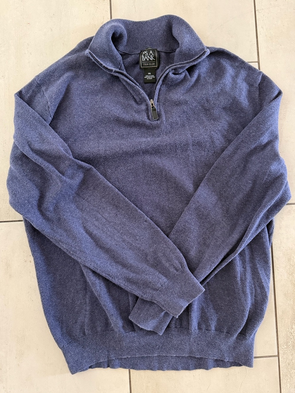 Jos A Bank Traveler XXL 100% Pima Cotton Blue Quarter Zip Sweater